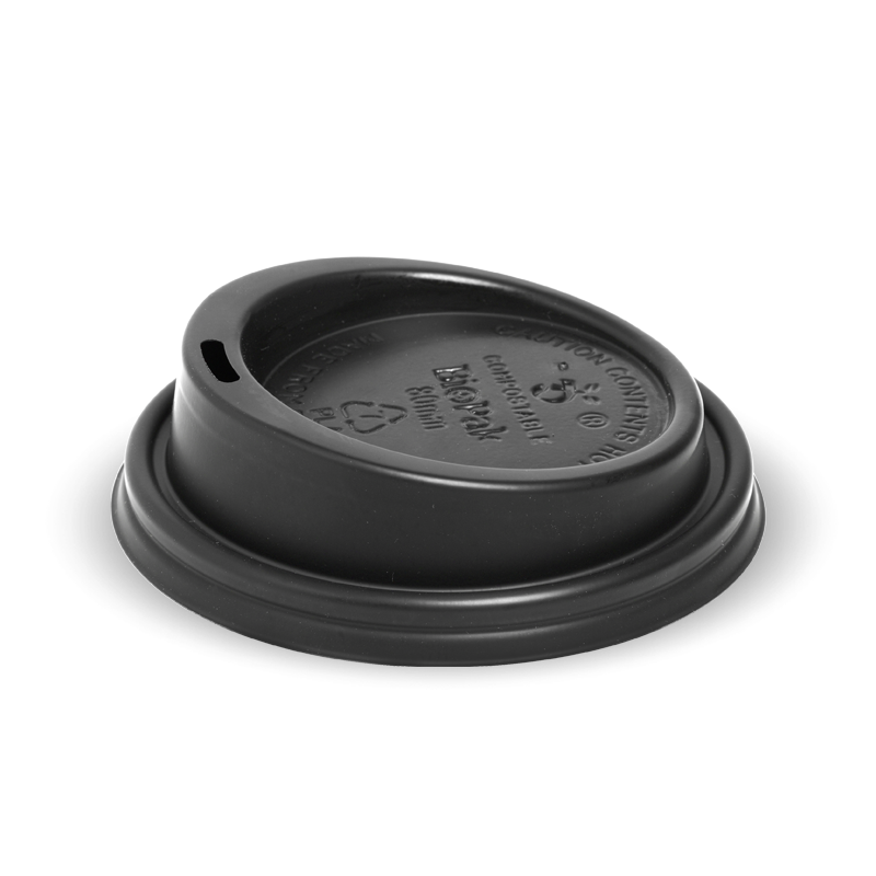 BioPak 6-12oz (80mm DIA) PLA Small Lid-  Black 