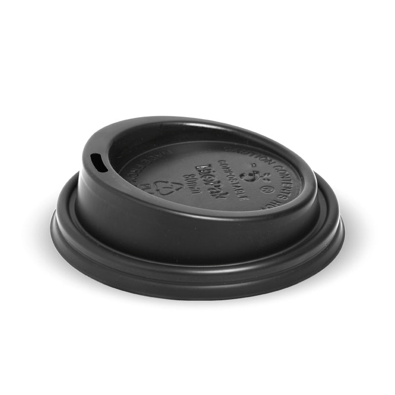 BioPak 6-12oz (80mm DIA) PLA Small Lid-  Black 