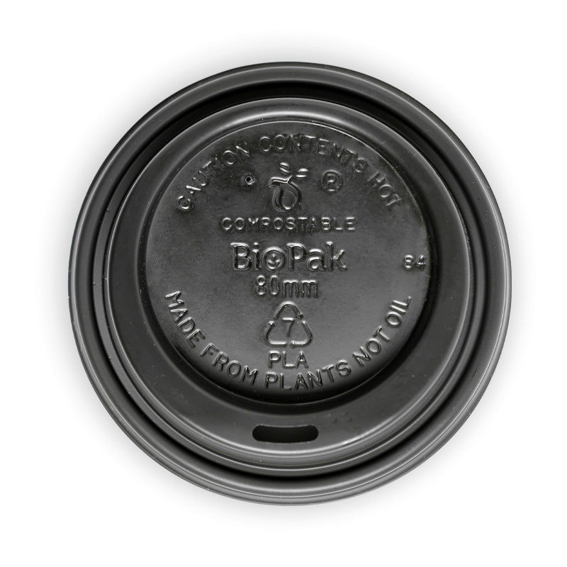 BioPak 6-12oz (80mm DIA) PLA Small Lid-  Black 