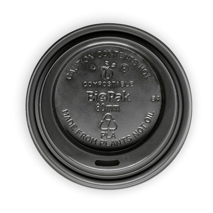 BioPak 6-12oz (80mm DIA) PLA Small Lid-  Black 