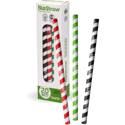 BioPak 10mm Mixed Jumbo Straws - Individually wrapped 20pk