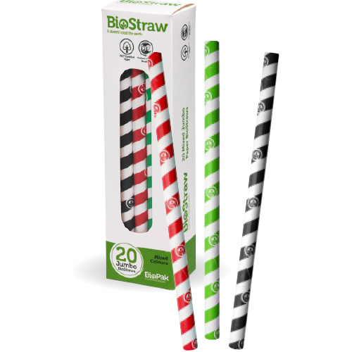 BioPak 10mm Mixed Jumbo Straws - Individually wrapped 20pk