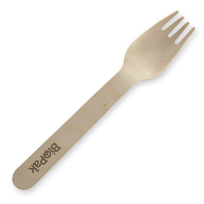 BioPak 16cm Wooden Fork - Individually wrapped 10pk