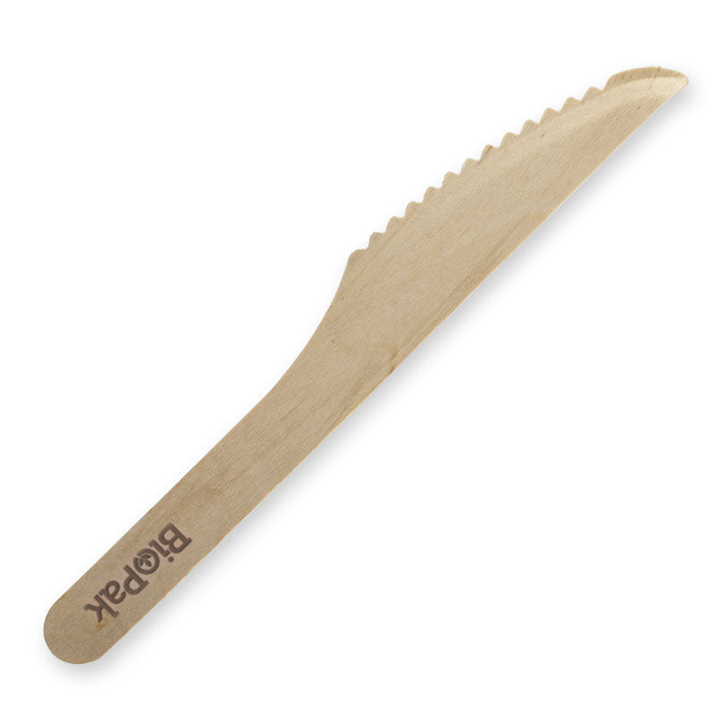 BioPak 16cm Wooden Knife - Individually wrapped 10pk