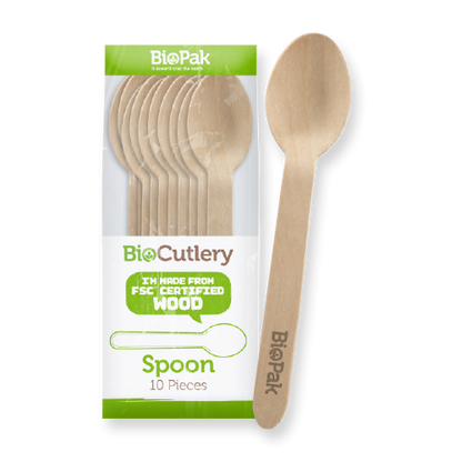 BioPak 16cm Wooden Spoon - Individually wrapped 10pk