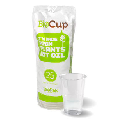 BioPak 280ml Clear BioCups Individually wrapped 25pk