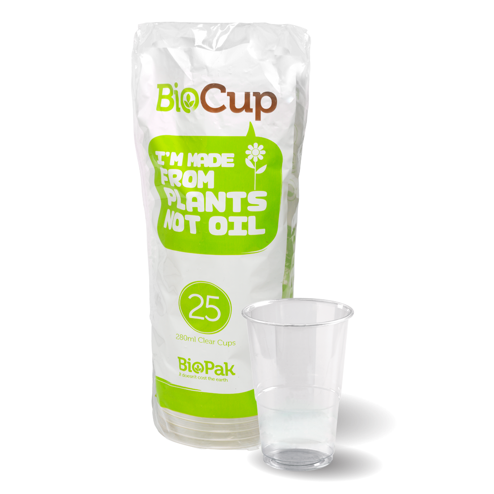 BioPak 280ml Clear BioCups Individually wrapped 25pk