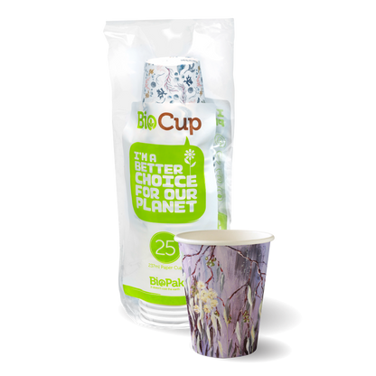 BioPak 280ml Art Series Hot Paper Cups - individually wrapped 25pk
