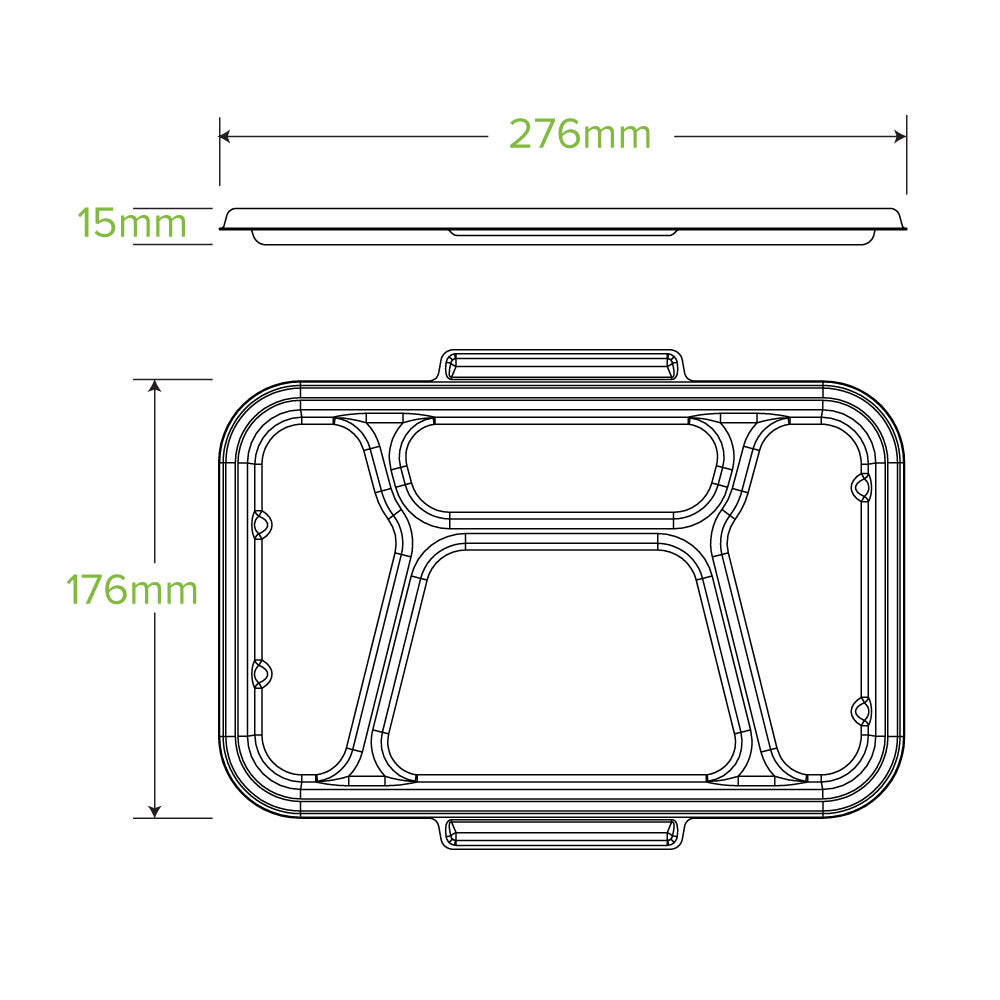 BioPak 4 Compartment Sugarcane Fibre Takeaway Base Lid - Natural specifications