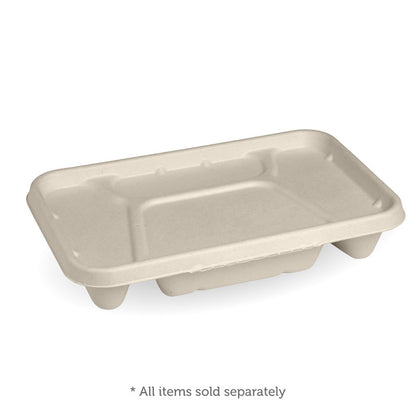 BioPak 4 Compartment Sugarcane Takeaway Base - Natural pictured with lid