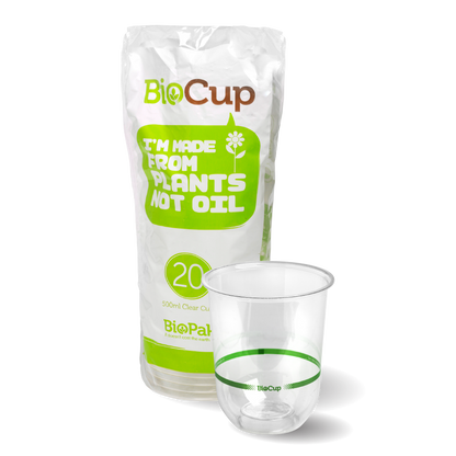 BioPak 500ml Clear Tumbler BioCups - Individually wrapped 20pk