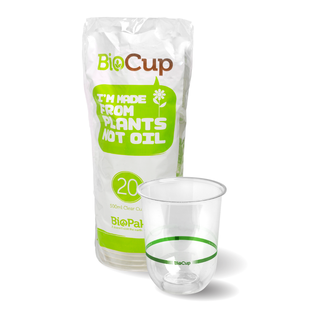 BioPak 500ml Clear Tumbler BioCups - Individually wrapped 20pk