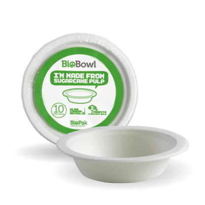 BioPak 500ml White BioBowls - Individually wrapped 10pk