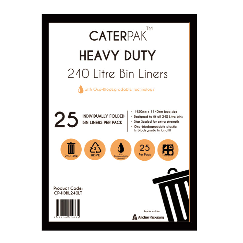 CaterPak Heavy Duty Bin Liner 240L 100 per Carton (4x25