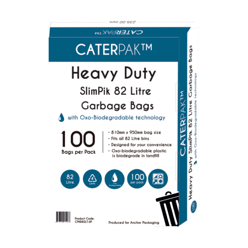 CaterPak HD Garbage Bags 82L Slim Pack ( 300 per carton 3 x 100 Packs)