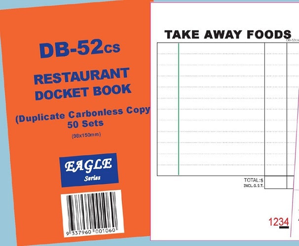 Carbonless Duplicate Take Away Docket Book with Claim Slip 98 x 150mm