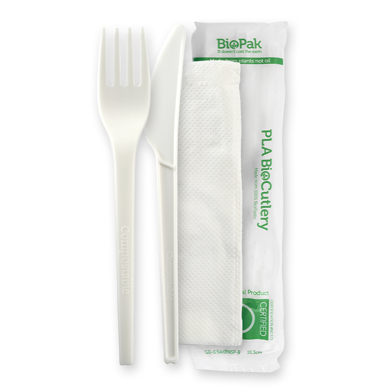 16.5cm/6.5" PLA Knife,Fork & Napkin Set