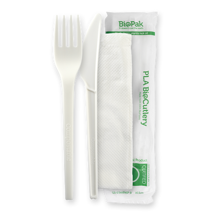 16.5cm/6.5" PLA Knife,Fork & Napkin Set