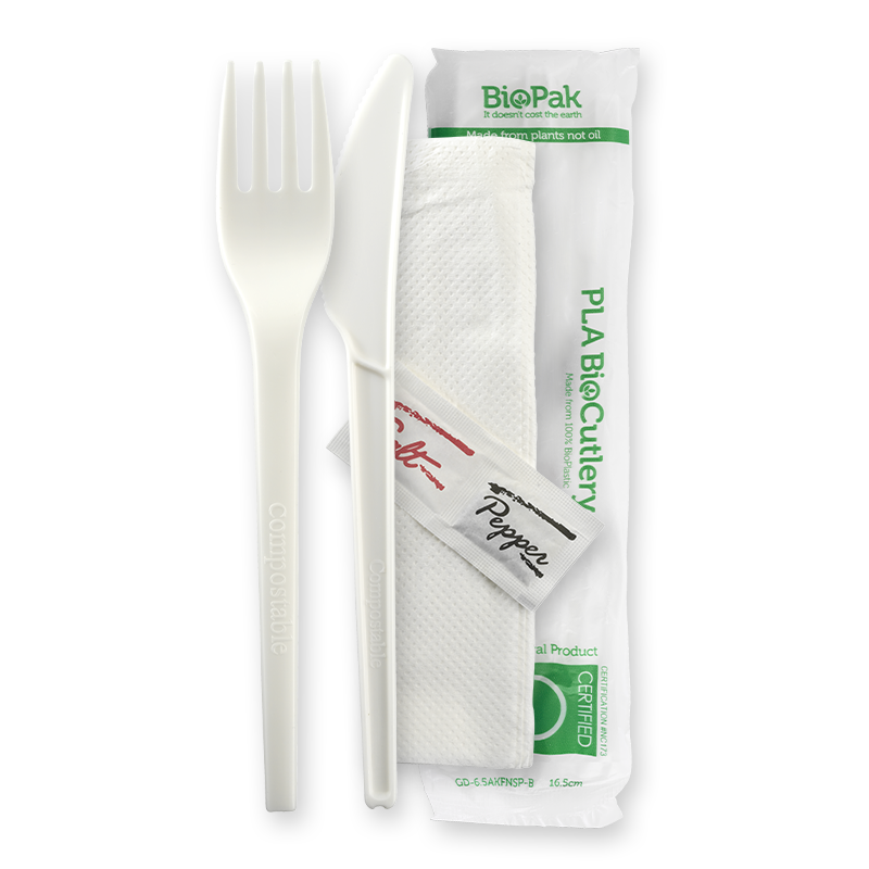 16.5cm/6.5" PLA Knife,Fork,Napkin,Salt & Pepper Set