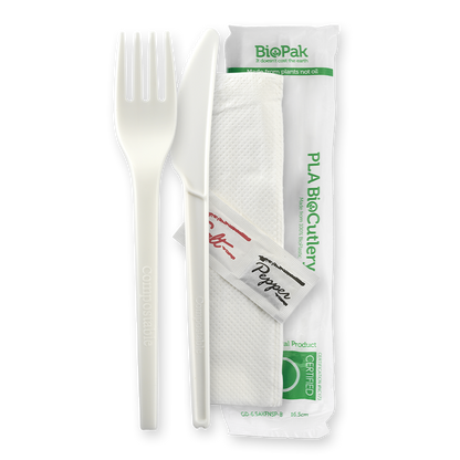 16.5cm/6.5" PLA Knife,Fork,Napkin,Salt & Pepper Set