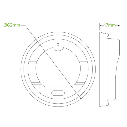 specifications BioPak 4oz (62mm) PLA Hot Cup Lid with Sipper Hole