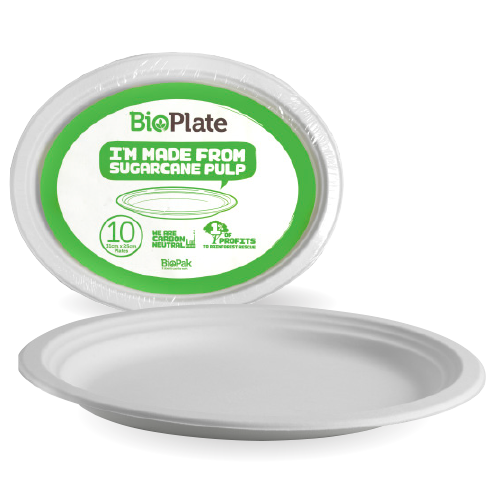 BioPak 31cm /12.5 inch White Oval BioPlates - 10pk